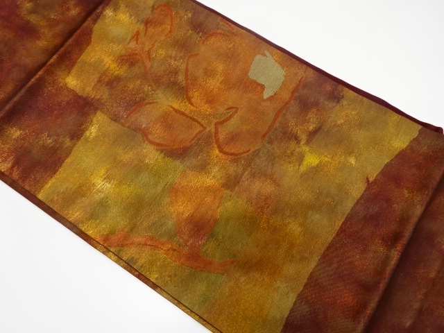 引箔　抽象花模様織り出し名古屋帯